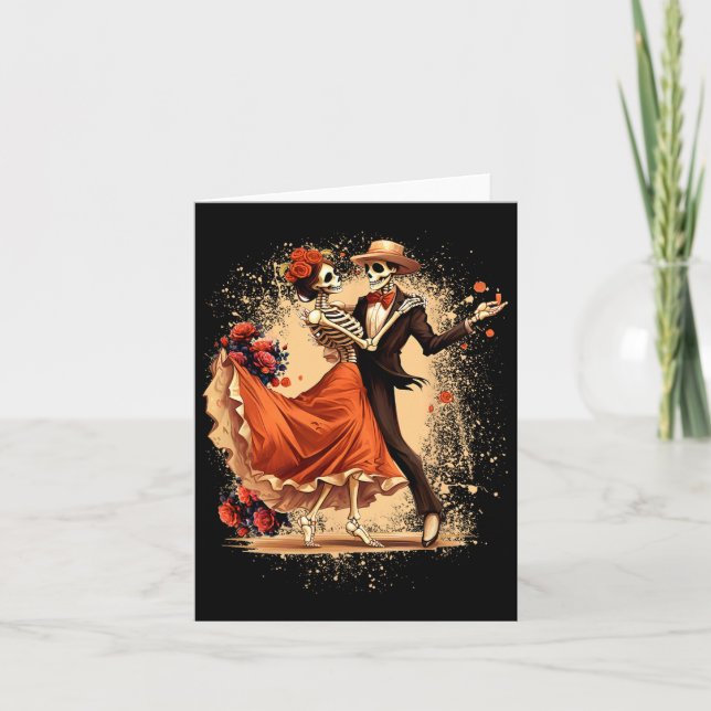 Cartão Dia De Los Muertos Skeletons Dançando Dia Mexicano (Frente)