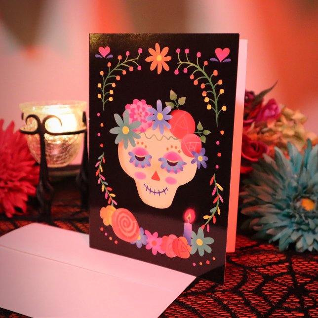 Cartão Dia de los Muertos Sugar Skull Simpatia (Criador carregado)