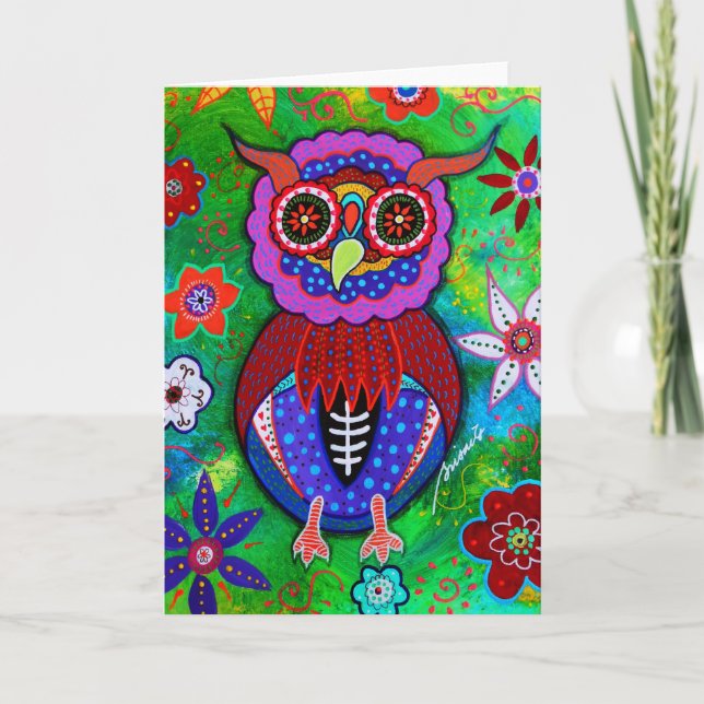 Cartão Dia de los Muertos talavera Wise Owl (Frente)