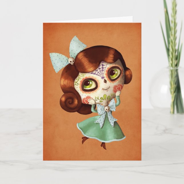 Cartão Dia de Los Muertos Vintage Doll (Frente)