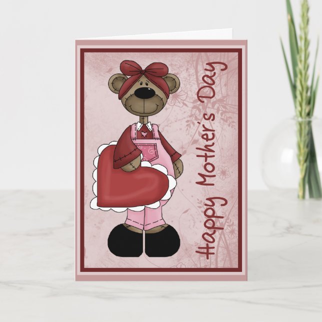 Cartão Dia de Mother´s do urso do coração (Frente)