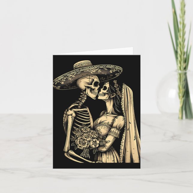 Cartão Dia De Muertos Sugar Skull Casal Skeleton Bride W (Frente)