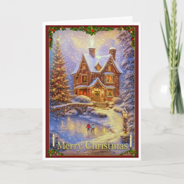 Cartão Dia de Natal no lago (Frente)