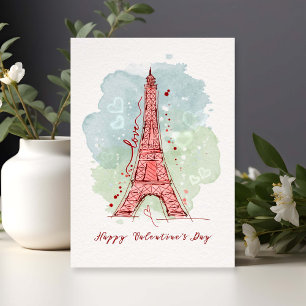 Cartão Dia de os namorados Aquarela Discagem Eiffel