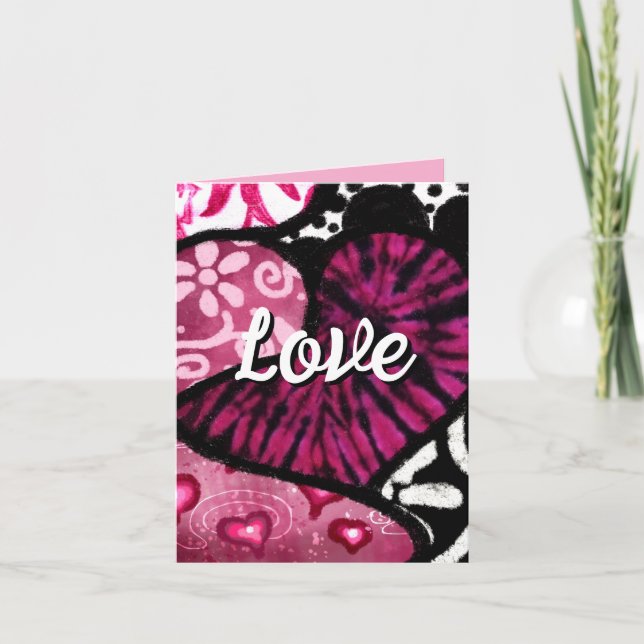 Cartão Dia de os namorados de Bolinhas Floral Rosa de Amo (Frente)