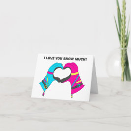 Cartão Dia de os namorados de esqui com luvas esquiando