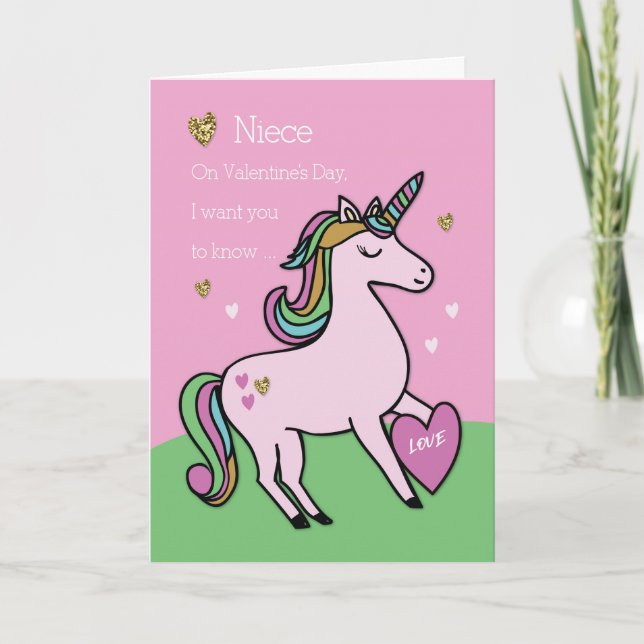 Cartão Dia de os namorados de Niece Magical Unicorn (Frente)