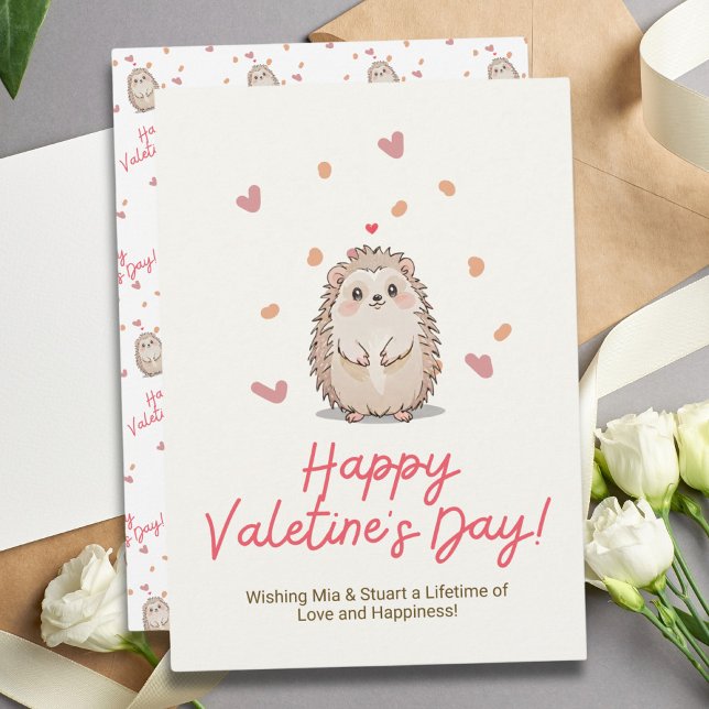 Cartão Dia de os namorados de porca de Aquarela doce (Sweet Watercolor Hedgehog Valentine's Day Card)