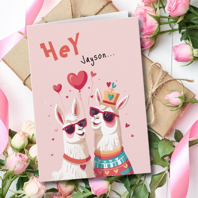 Cartão Dia de os namorados do Casal Engraçado Goofy Llama (Funny Goofy Llama Pun Couple Valentine's Day Card)