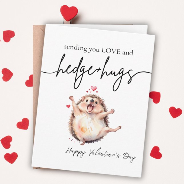 Cartão Dia de os namorados Feliz de Porco de Aquarela Ado (Adorable Watercolor Happy Hedgehog Valentine's Day Card)