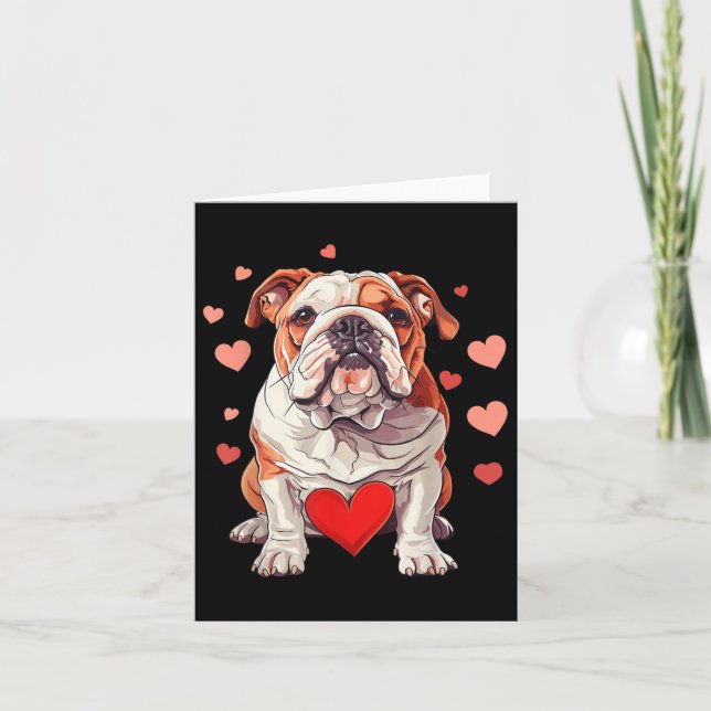 Cartão Dia de os namorados Inglês Bulldog Heart Dog Anima (Frente)