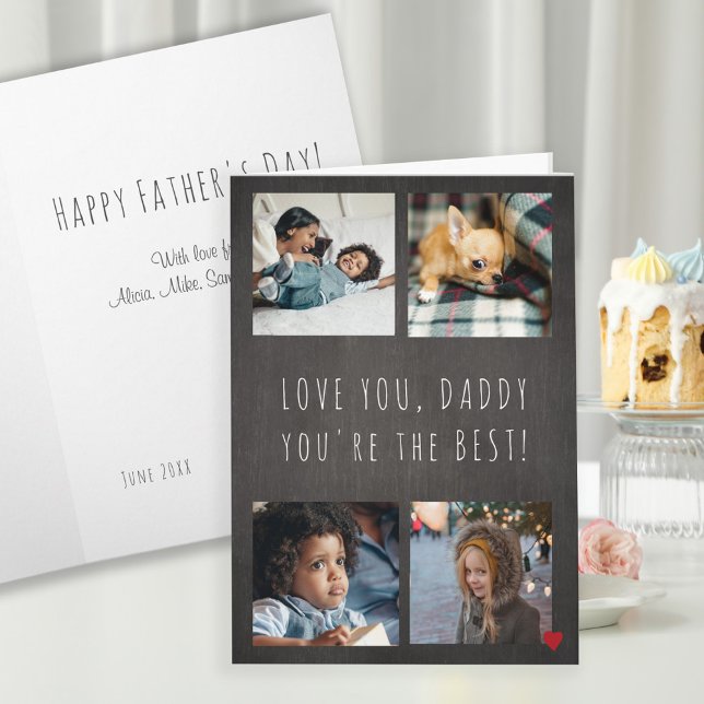 Cartão Dia de os pais 4 foto colagem Amo você cinza Pai (Criador carregado)