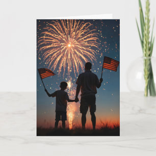 Cartão Dia de os pais com Fireworks e Sinalizadores Ameri