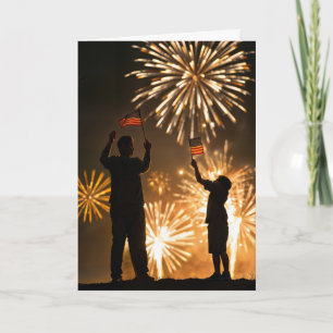 Cartão Dia de os pais com Fireworks e Sinalizadores Ameri