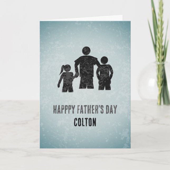 Cartão Dia de os pais - Como um Pai - Família com seu nom (Frente)