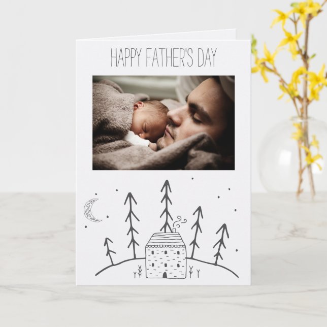 Cartão Dia de os pais da Lua de Forest Cabin com Foto (Flor Amarela)