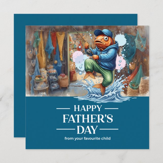 Cartão Dia de os pais de pesca do Pai do trevo (Frente/Verso)