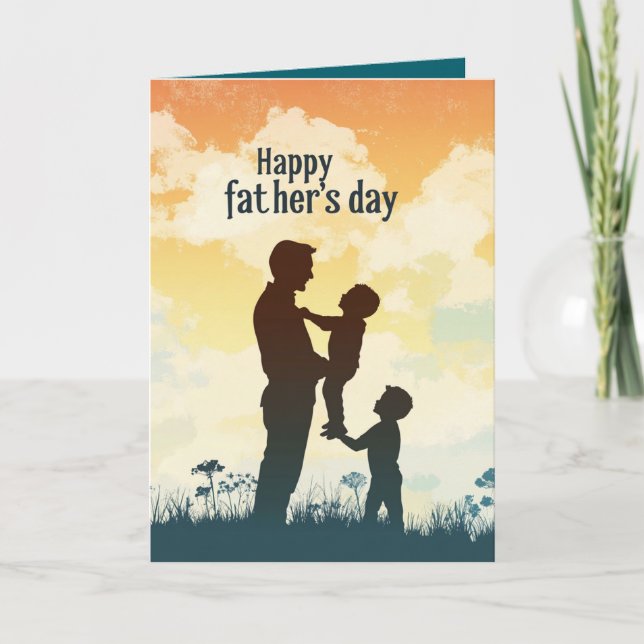 Cartão Dia de os pais de silhueta das crianças do Padre I (Frente)