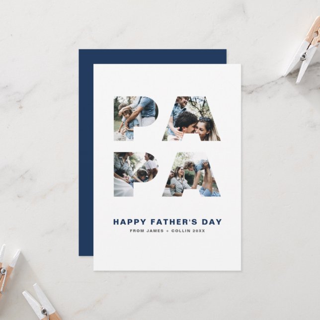 Cartão Dia de os pais Feliz de Colagem de Fotos do PAPA C (Frente/Verso In Situ)