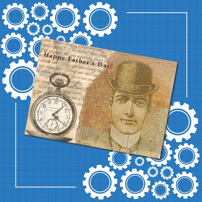 Cartão Dia de os pais Feliz Steampunk Gentleman Bowler Ha (Criador carregado)