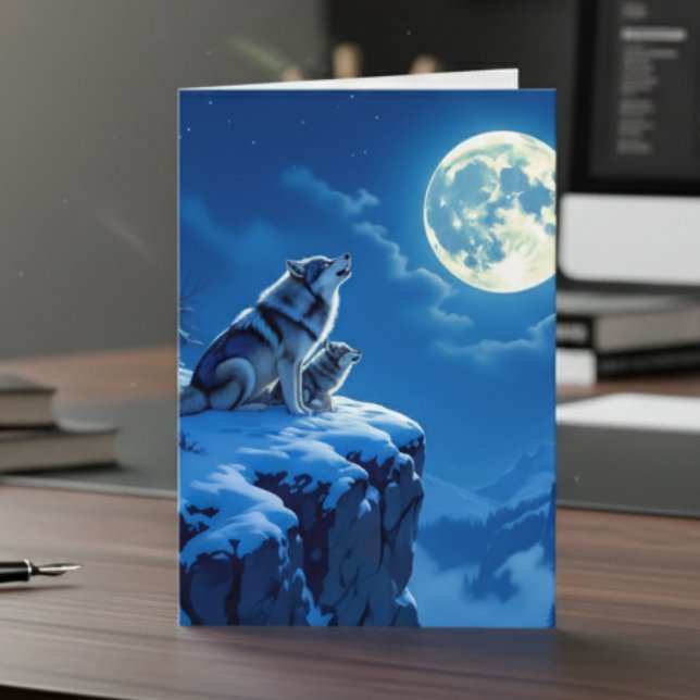 Cartão Dia de os pais Howling do Lobo e Bebê (Criador carregado)