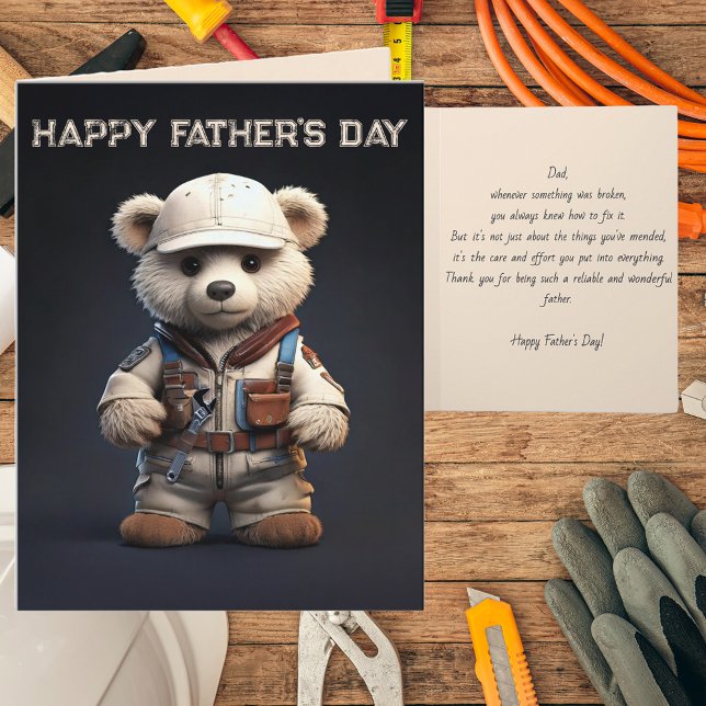 Cartão Dia de os pais Pai de  de mão do Urso de Engenheir (happy father's day dad father grandfather grandad card diy handyman engineer mechanic teddy bear)