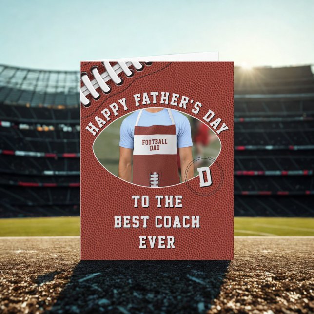 Cartão Dia de os pais para fotografia do Pai do treinador (Hup! Add a photo to this fun Father's Day Card. Perfect for your Football Coach Dad)
