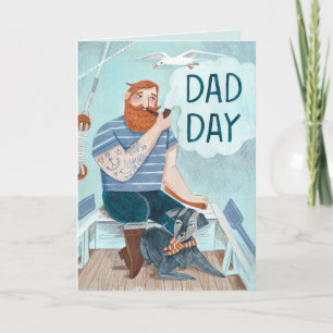 Cartão Dia de os pais Redbeard Capitão num barco com Cach