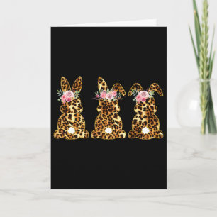 Cartão Dia de Páscoa Feminino Coelho Bonito Floral Leopar