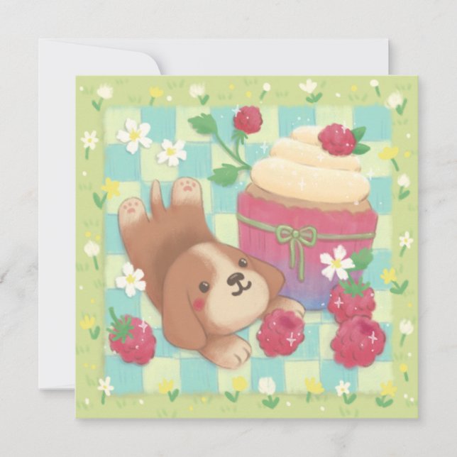 Cartão Dia de Piquenique de Beagle com Cupcake de framboe (Frente)
