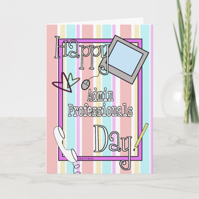 Cartão Dia de profissionais de administração com stripes  (Frente)