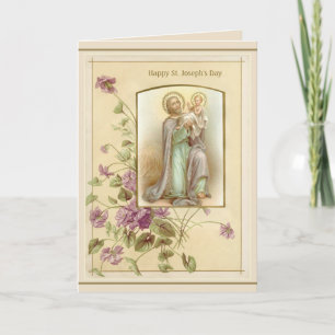 Cartão Dia de São José Menino Jesus Religioso Vintage