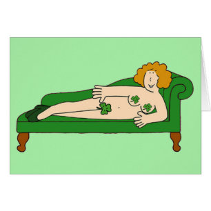 Cartão Dia de São Patrício Cartoon Lady on a Chaise