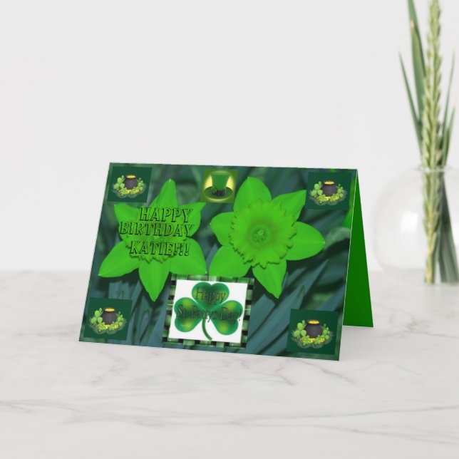 Cartão Dia de São Patrício de aniversário Dourado (Frente)