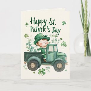 Cartão Dia de São Patrício e pequeno Leprechaun feliz