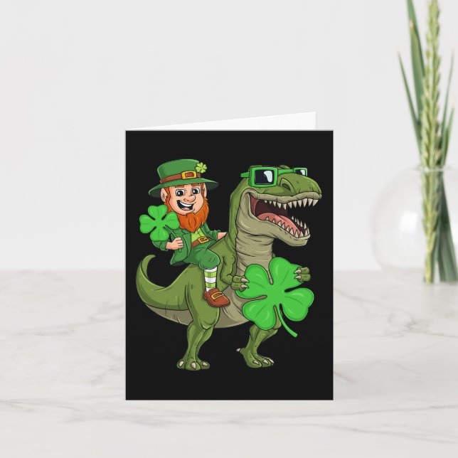 Cartão Dia de São Patrício Leprechaun Andando T Rex Diver (Frente)
