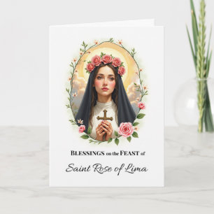 Cartão Dia de São Rosa de Lima Bênçãos Aquarela