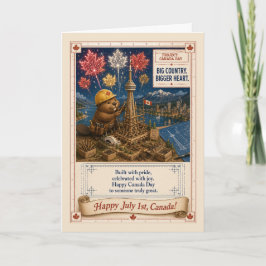 Cartão Dia do Canadá Construtor de Castor Torre CN Arte P
