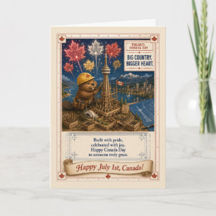 Cartão Dia do Canadá Construtor de Castor Torre CN Arte P