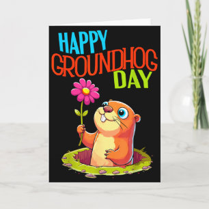 Cartão Dia do Marmota Funny Marmot Com Sombreiro de Flor