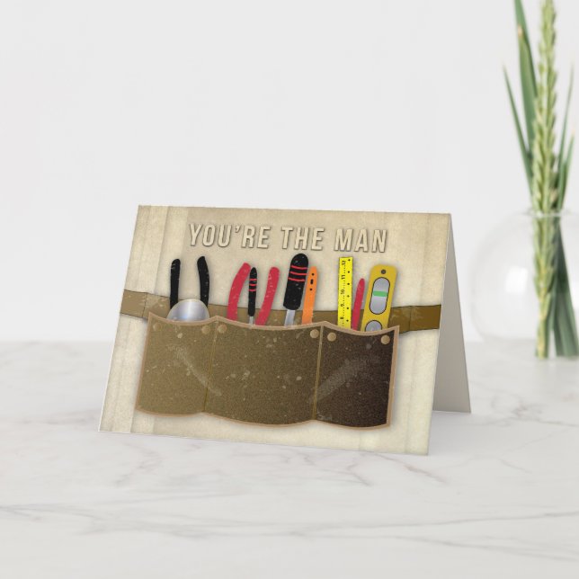 Cartão Dia do Pai, Pai, Cinto de Ferramentas e Ferramenta (Frente)