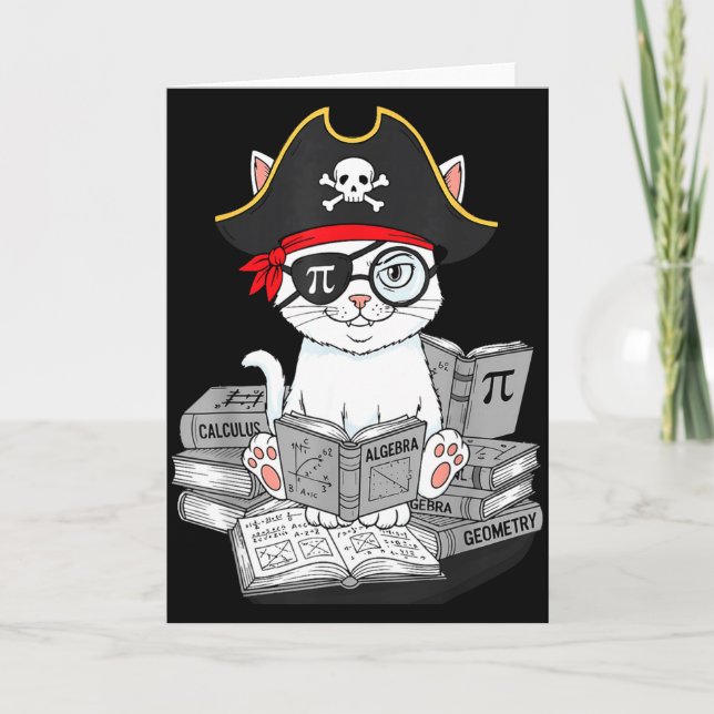 Cartão Dia do Pi Gato Nerd de Matemática Pirata de Matemá (Frente)