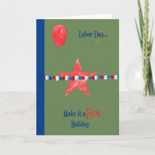 Cartão Dia do Trabalho, Verde com Estrela, Balão, Faux G