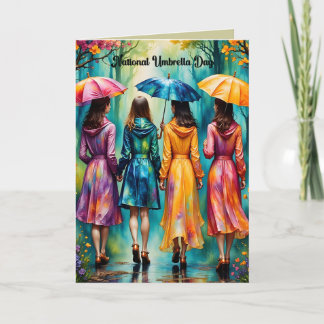 Cartão Dia dos Guarda-chuvas Quatro Mulheres