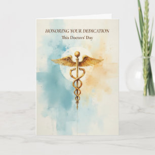 Cartão Dia dos Médicos Símbolo Médico Dourado de Apreciaç