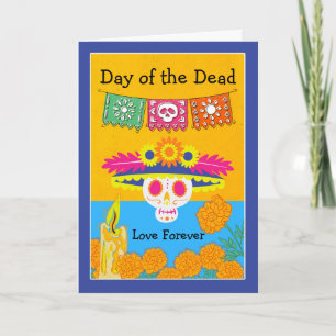 Cartão Dia dos Mortos Catrina Caveira e Marigolds