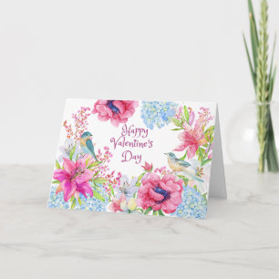 Cartão Dia dos Namorados Aquarela Flores Vintage, Pássaro