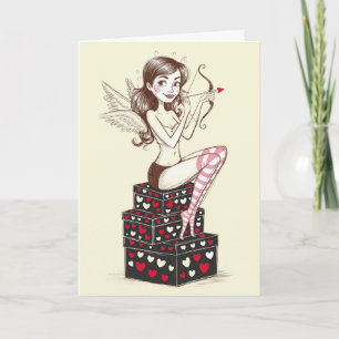 Cartão Dia dos Namorados Cupido Feminino Minimalista Vint