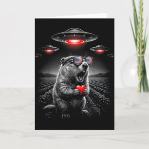 Cartão Dia dos Namorados Engraçado Groundhog Selfie Alien