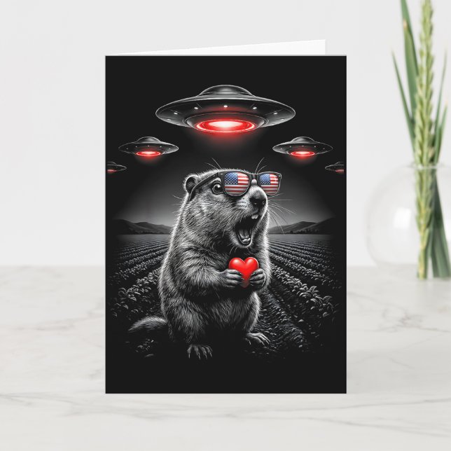 Cartão Dia dos Namorados Engraçado Groundhog Selfie Alien (Frente)